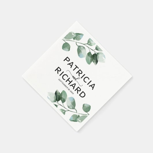Serviette En Papier Élégant Mariage de calligraphie Eucalyptus (Coin)