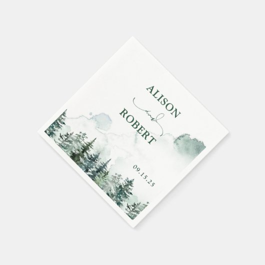 Serviette En Papier Élégant Mariage de calligraphie forestière Pine Tr (Coin)