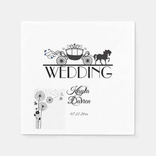 Serviette En Papier Élégant Mariage de cheval et de buggy (Devant)