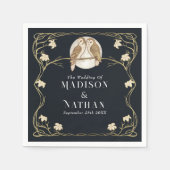 Serviette En Papier Élégant Mariage de Chouettes Art Nouveau (Devant)