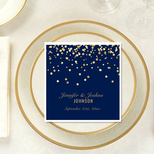Serviette En Papier Élégant Mariage de Confetti BLEUE or sur mesure MA