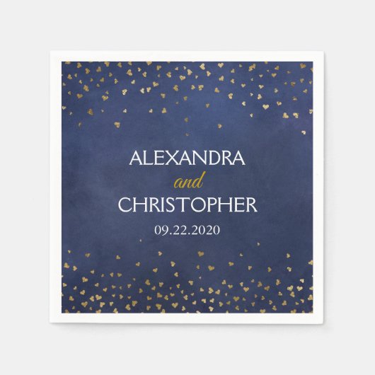 Serviette En Papier Élégant Mariage de Confetti Blue et Gold Foil (Devant)