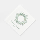 Serviette En Papier Élégant Mariage de couronne végétale d'hiver vert (Coin)