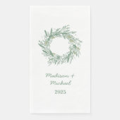 Serviette En Papier Élégant Mariage de couronne végétale d'hiver vert (Devant)