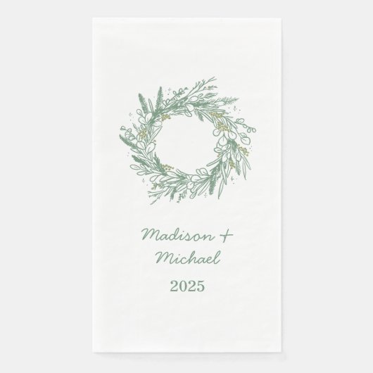 Serviette En Papier Élégant Mariage de couronne végétale d'hiver vert (Devant)