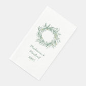 Serviette En Papier Élégant Mariage de couronne végétale d'hiver vert (Coin)