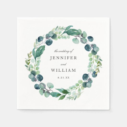 Serviette En Papier Elégant Mariage de couronnes botaniques feuillues (Devant)