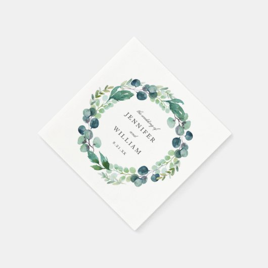 Serviette En Papier Elégant Mariage de couronnes botaniques feuillues (Coin)