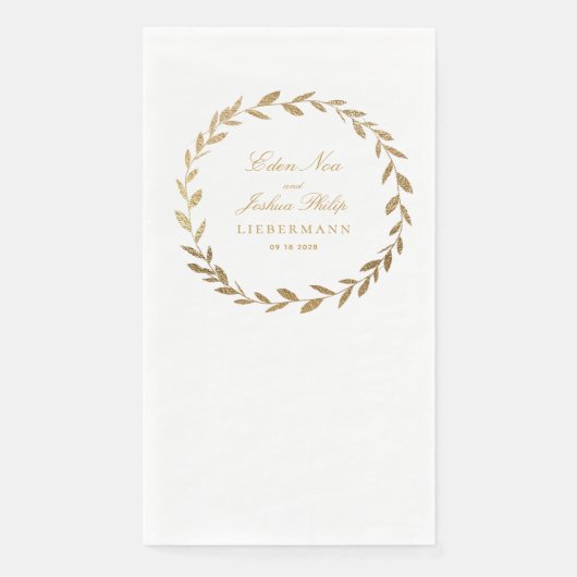 Serviette En Papier Élégant Mariage de couronnes d'olivier d'or (Devant)