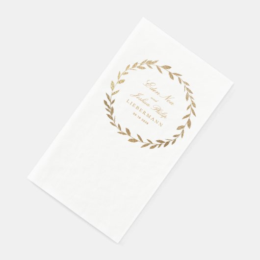 Serviette En Papier Élégant Mariage de couronnes d'olivier d'or (Coin)