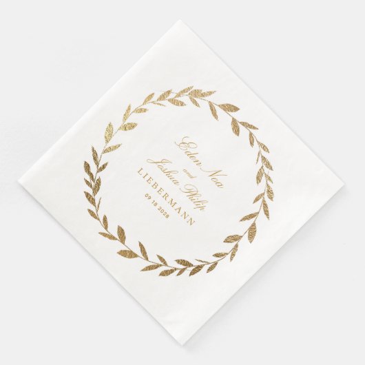 Serviette En Papier Élégant Mariage de couronnes d'olivier d'or (Coin)
