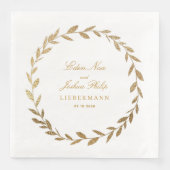 Serviette En Papier Élégant Mariage de couronnes d'olivier d'or (Devant)