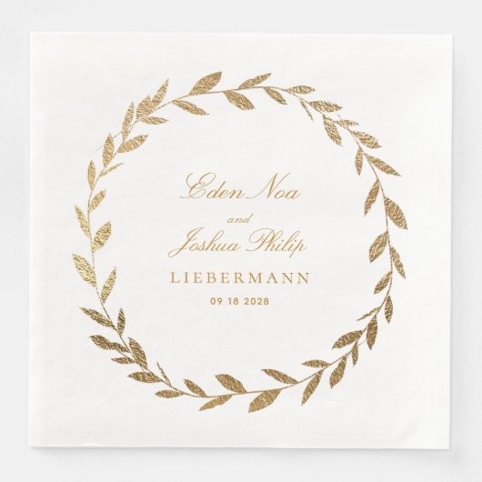 Serviette En Papier Élégant Mariage de couronnes d'olivier d'or (Devant)