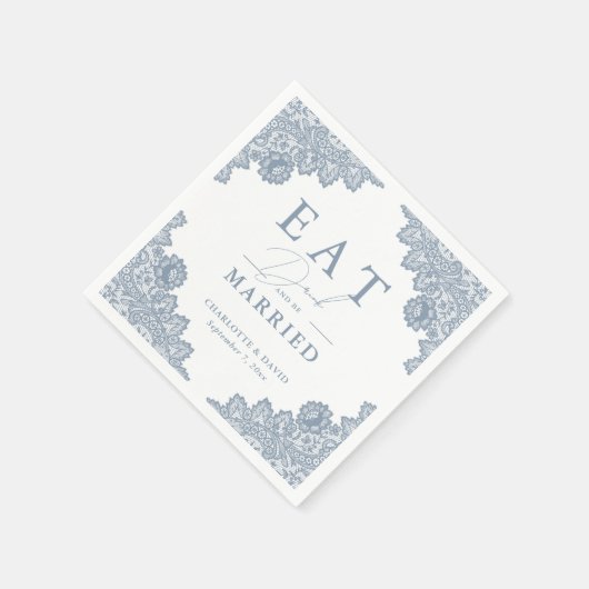 Serviette En Papier Elégant Mariage de dentelle bleu bleu-bleu (Coin)