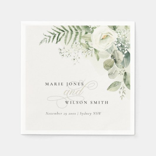 Serviette En Papier Elégant Mariage de feuillage de Ferne Eucalyptus (Devant)