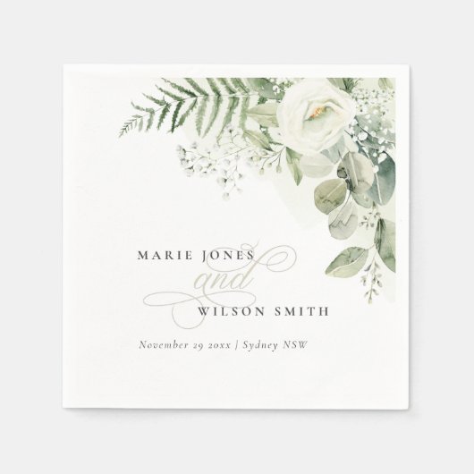 Serviette En Papier Elégant Mariage de feuillage de Ferne Eucalyptus (Devant)