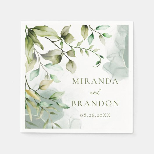 Serviette En Papier Élégant Mariage de feuillage Eucalyptus Vert Sage (Devant)
