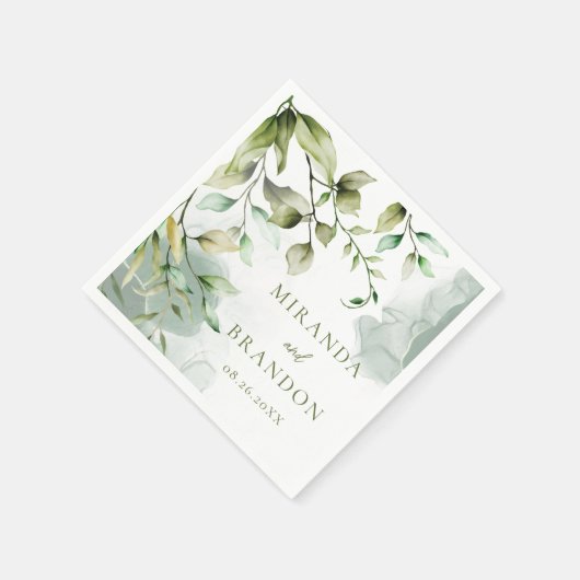 Serviette En Papier Élégant Mariage de feuillage Eucalyptus Vert Sage (Coin)