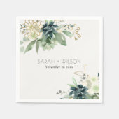 Serviette En Papier Élégant Mariage de feuillage gris bleu bleu brilla (Devant)
