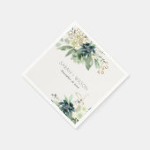 Serviette En Papier Élégant Mariage de feuillage gris bleu bleu brilla (Coin)