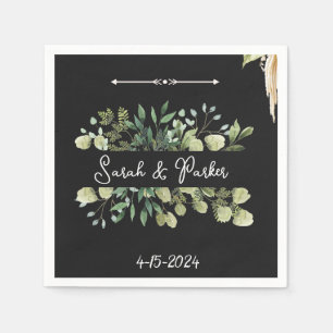 Serviette En Papier Élégant Mariage de feuillage vert
