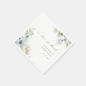 Serviette En Papier Élégant Mariage de feuillage vert bleu pastel (Coin)