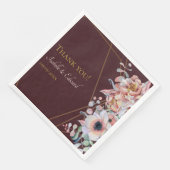 Serviette En Papier Élégant Mariage de Fleurs d'anémones Marsala Blush (Coin)