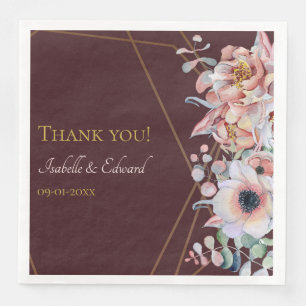 Serviette En Papier Élégant Mariage de Fleurs d'anémones Marsala Blush