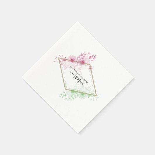 Serviette En Papier Elégant Mariage de fleurs d'aquarelle (Coin)