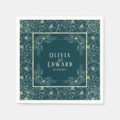 Serviette En Papier Élégant Mariage de fleurs dorées (Devant)