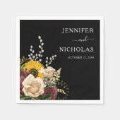 Serviette En Papier Élégant Mariage de fleurs noires (Devant)