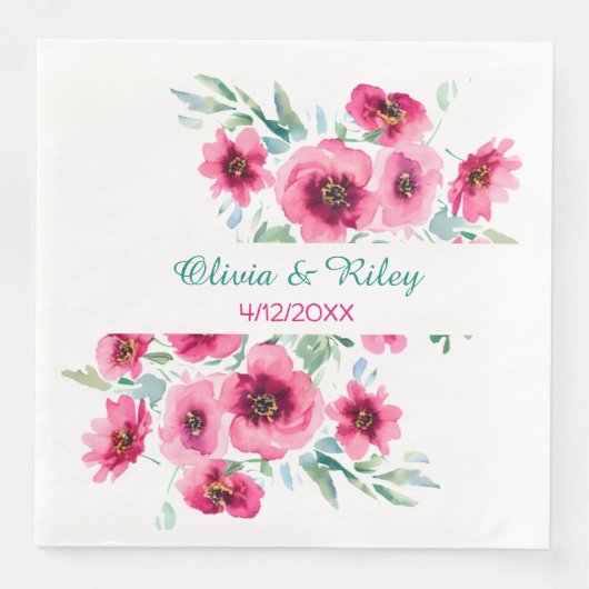 Serviette En Papier Élégant Mariage de fleurs rose printemps (Devant)
