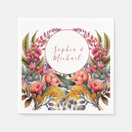 Serviette En Papier Élégant Mariage de fleurs sauvages (Devant)