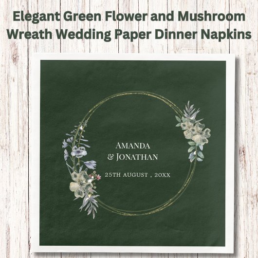 Serviette En Papier Élégant Mariage de fleurs vertes et de champignons