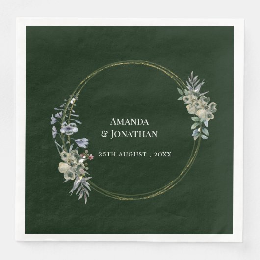 Serviette En Papier Élégant Mariage de fleurs vertes et de champignons (Devant)