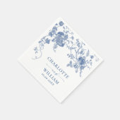 Serviette En Papier Élégant Mariage de Floral Bleu Victorien Français (Coin)
