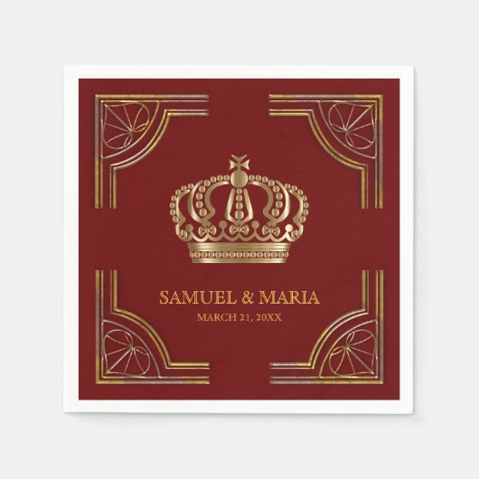 Serviette En Papier Élégant Mariage de la Couronne Ornate Red Gold (Devant)