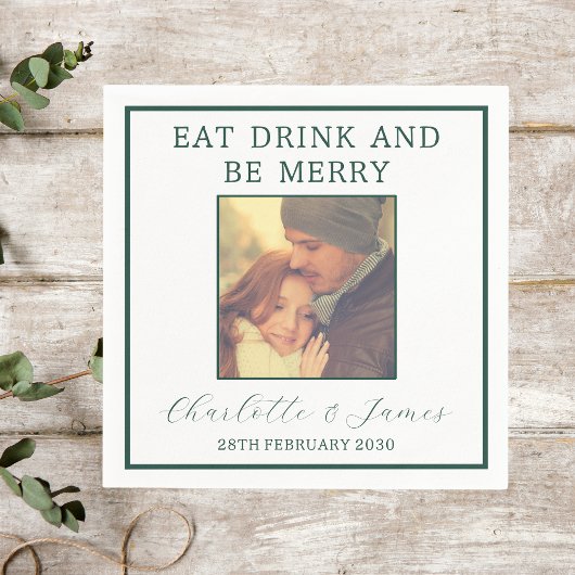 Serviette En Papier Élégant Mariage de la frontière verte