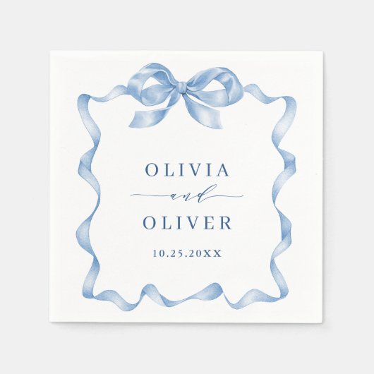 Serviette En Papier Élégant Mariage de mâchoire bleu Dusty (Devant)