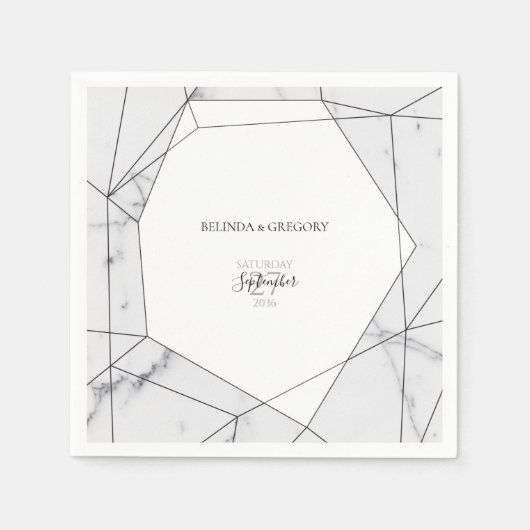Serviette En Papier Élégant Mariage de marbre géométrique (Devant)