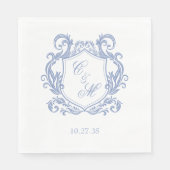 Serviette En Papier Élégant Mariage de Monogram Blue Dusty (Devant)