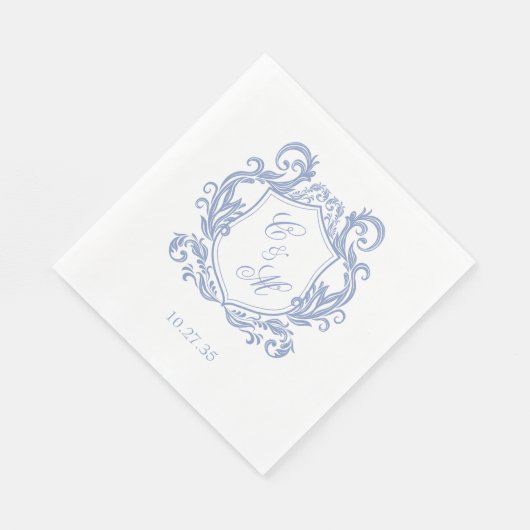 Serviette En Papier Élégant Mariage de Monogram Blue Dusty (Coin)