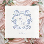 Serviette En Papier Élégant Mariage de Monogram Blue Dusty