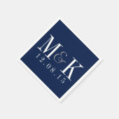 Serviette En Papier Élégant Mariage de Monogramme bleu marine (Coin)