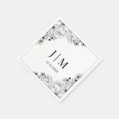 Serviette En Papier élégant mariage de monogramme botanique noir et bl (Coin)