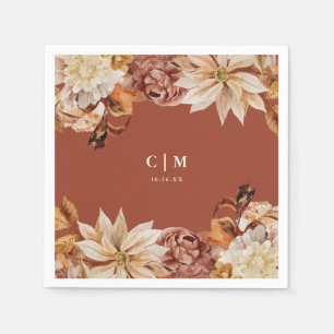 Serviette En Papier Élégant Mariage de monogramme d'aquarelle d'automn