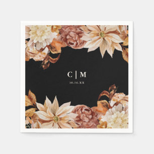 Serviette En Papier Élégant Mariage de monogramme d'aquarelle d'automn
