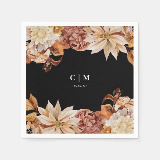 Serviette En Papier Élégant Mariage de monogramme d'aquarelle d'automn (Devant)