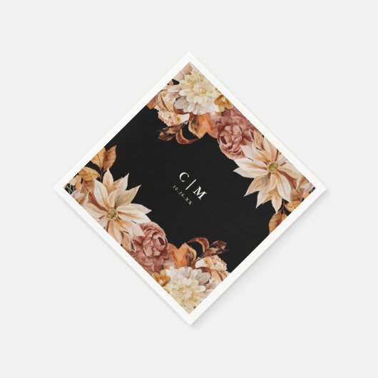 Serviette En Papier Élégant Mariage de monogramme d'aquarelle d'automn (Coin)