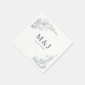 Serviette En Papier Élégant Mariage de monogramme de couronne de fleur (Coin)
